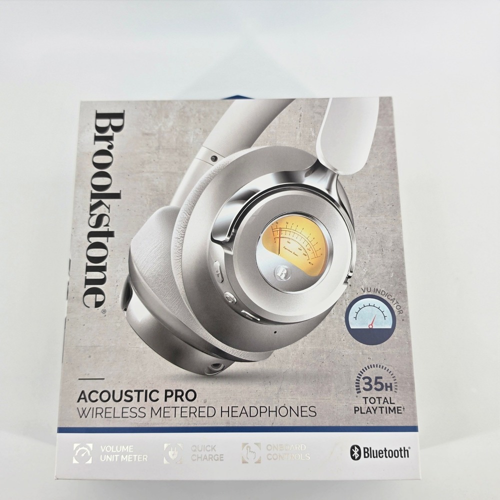 Brookstone Acoustic Pro Wireless Metered Headphones VU Meter Bluetooth Open Box